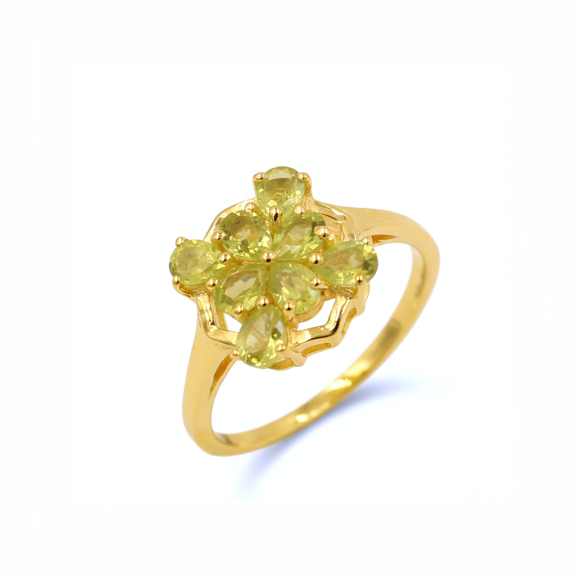 Silver 925 Green Hellebore Peridot Ring 8 Pear Stone Floral Design