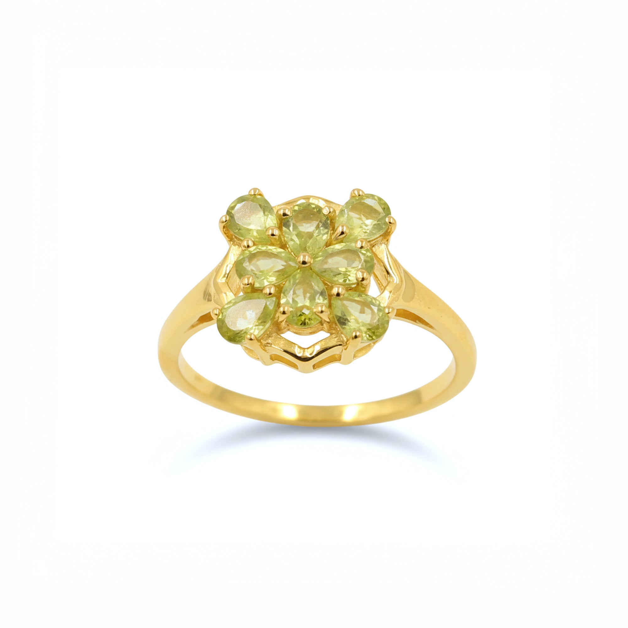 Silver 925 Green Hellebore Peridot Ring 8 Pear Stone Floral Design
