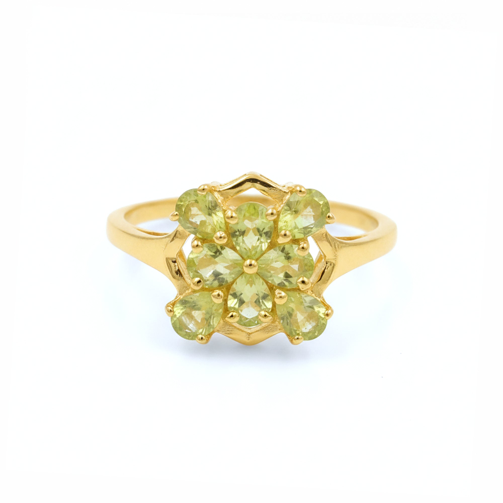 Silver 925 Green Hellebore Peridot Ring 8 Pear Stone Floral Design