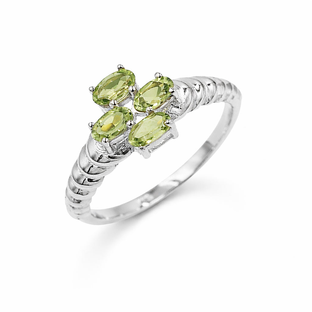 Silver 925 Four Stone Peridot Ring Symbolic Designer Ring