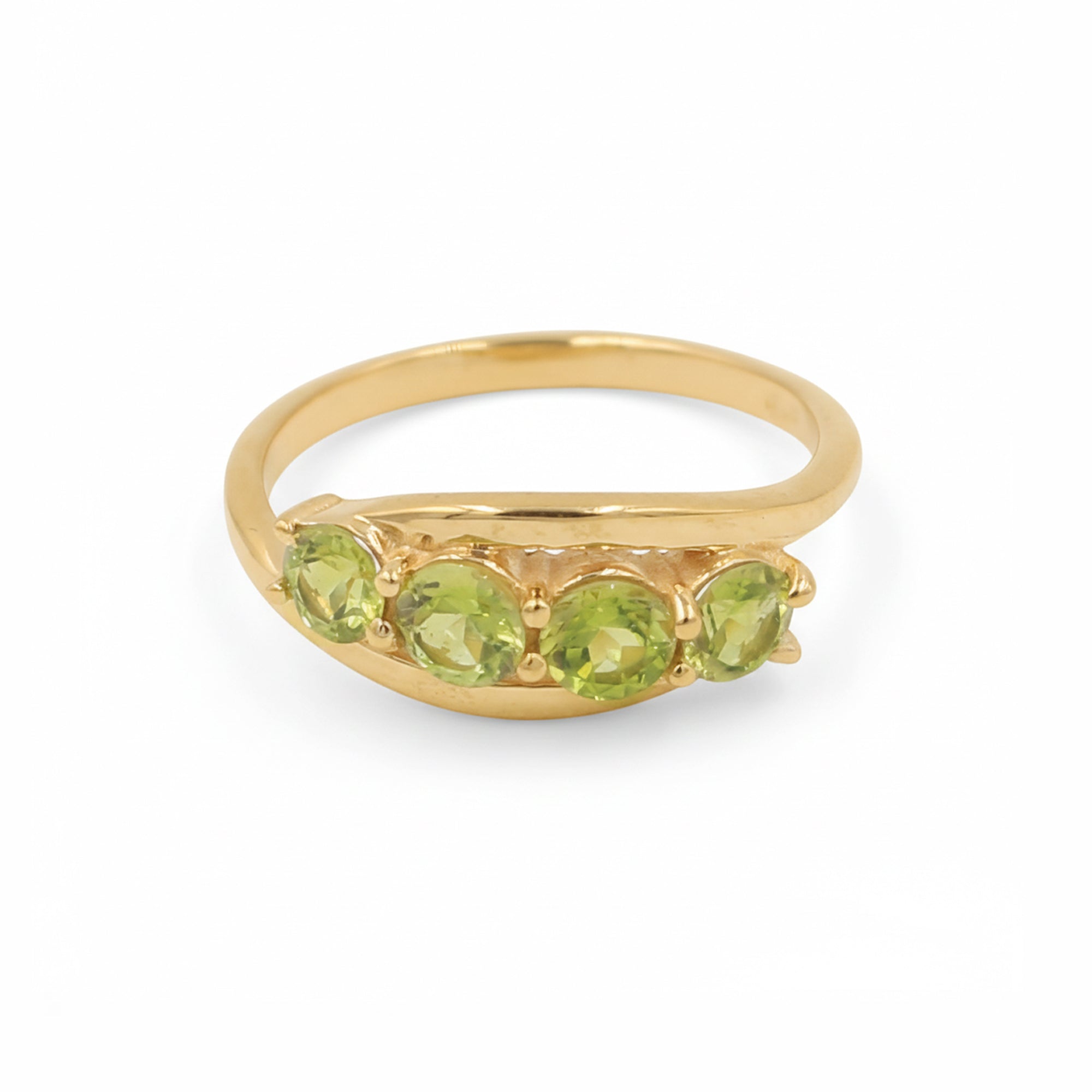 Four Stone Peridot Ring with Layered Band in 925 Silver