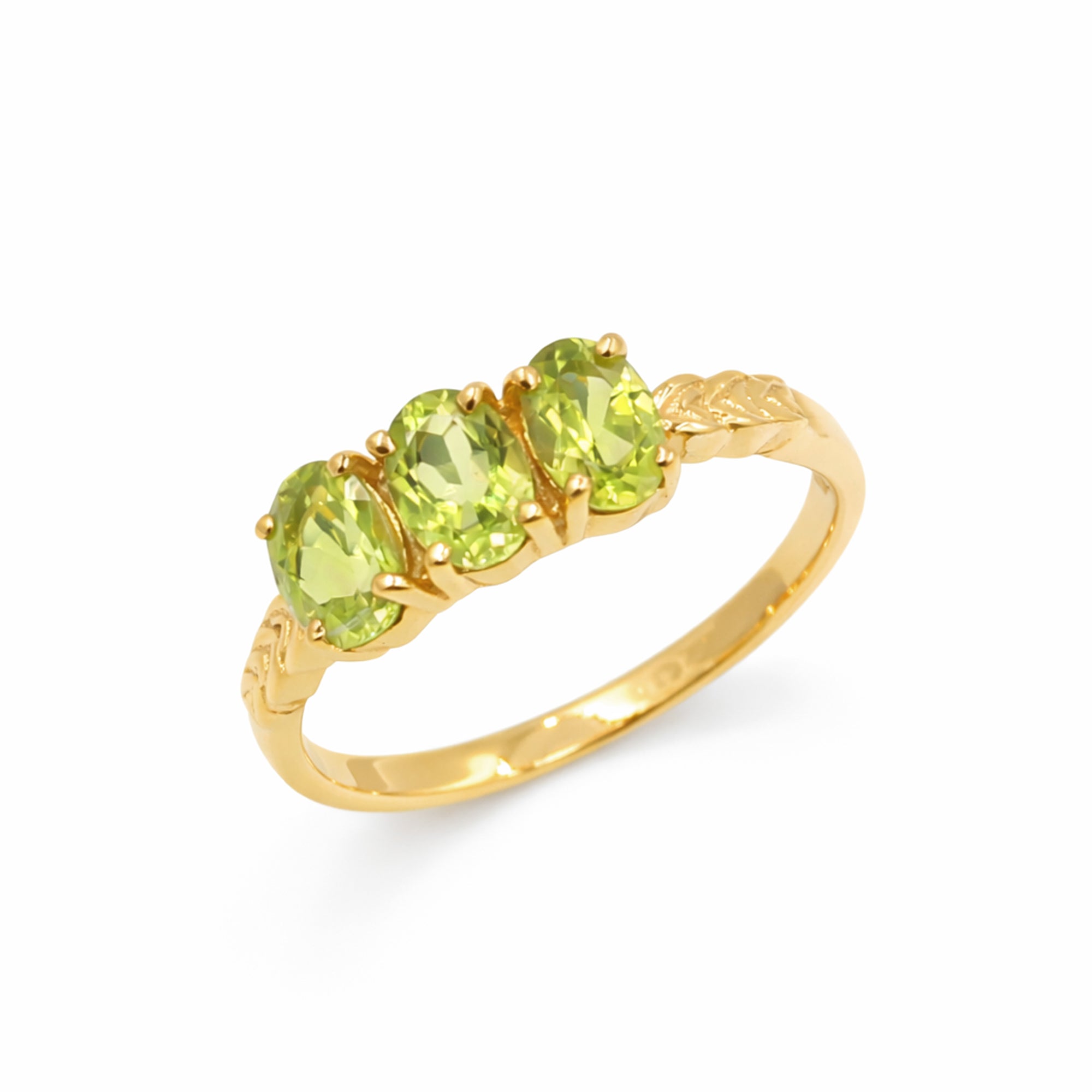 Oval Cut Peridot Heart Detail Ring in 925 Silver