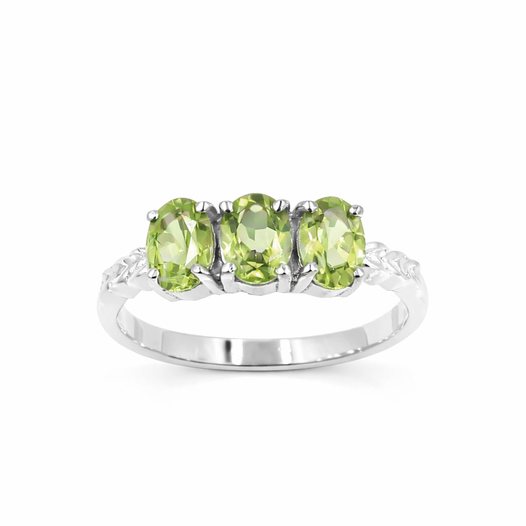 Oval Cut Peridot Heart Detail Ring in 925 Silver