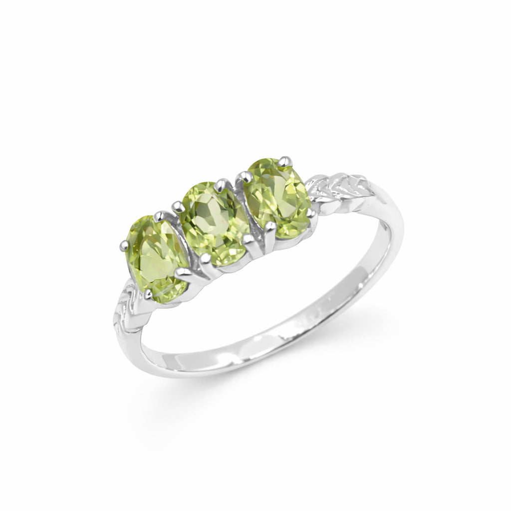 Oval Cut Peridot Heart Detail Ring in 925 Silver