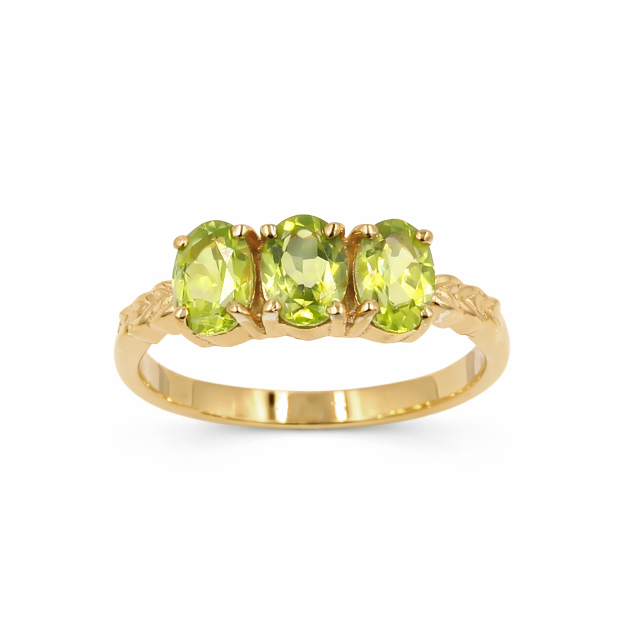 Oval Cut Peridot Heart Detail Ring in 925 Silver