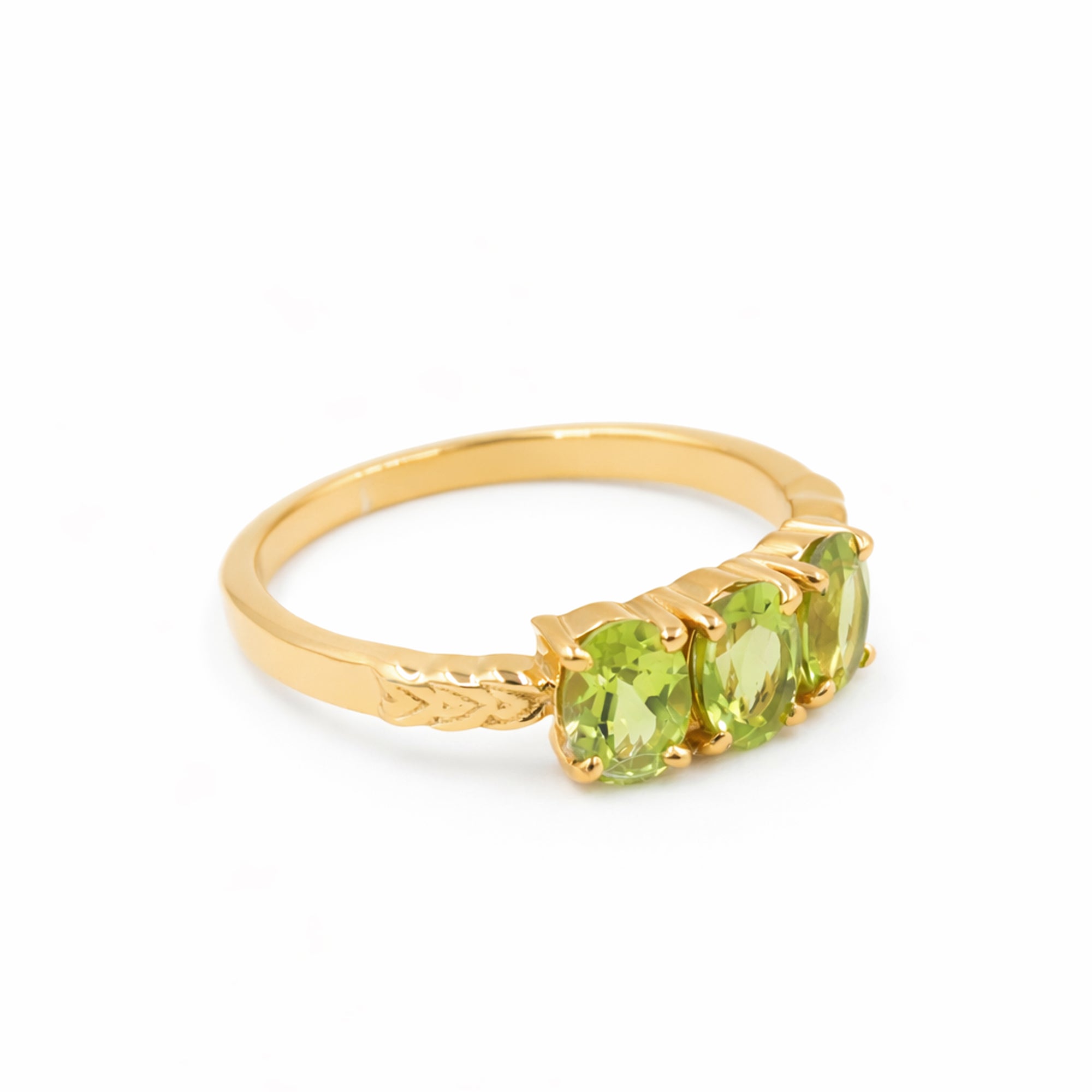 Oval Cut Peridot Heart Detail Ring in 925 Silver