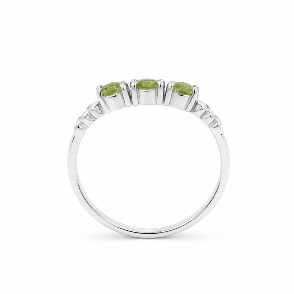 Oval Cut Peridot Heart Detail Ring in 925 Silver