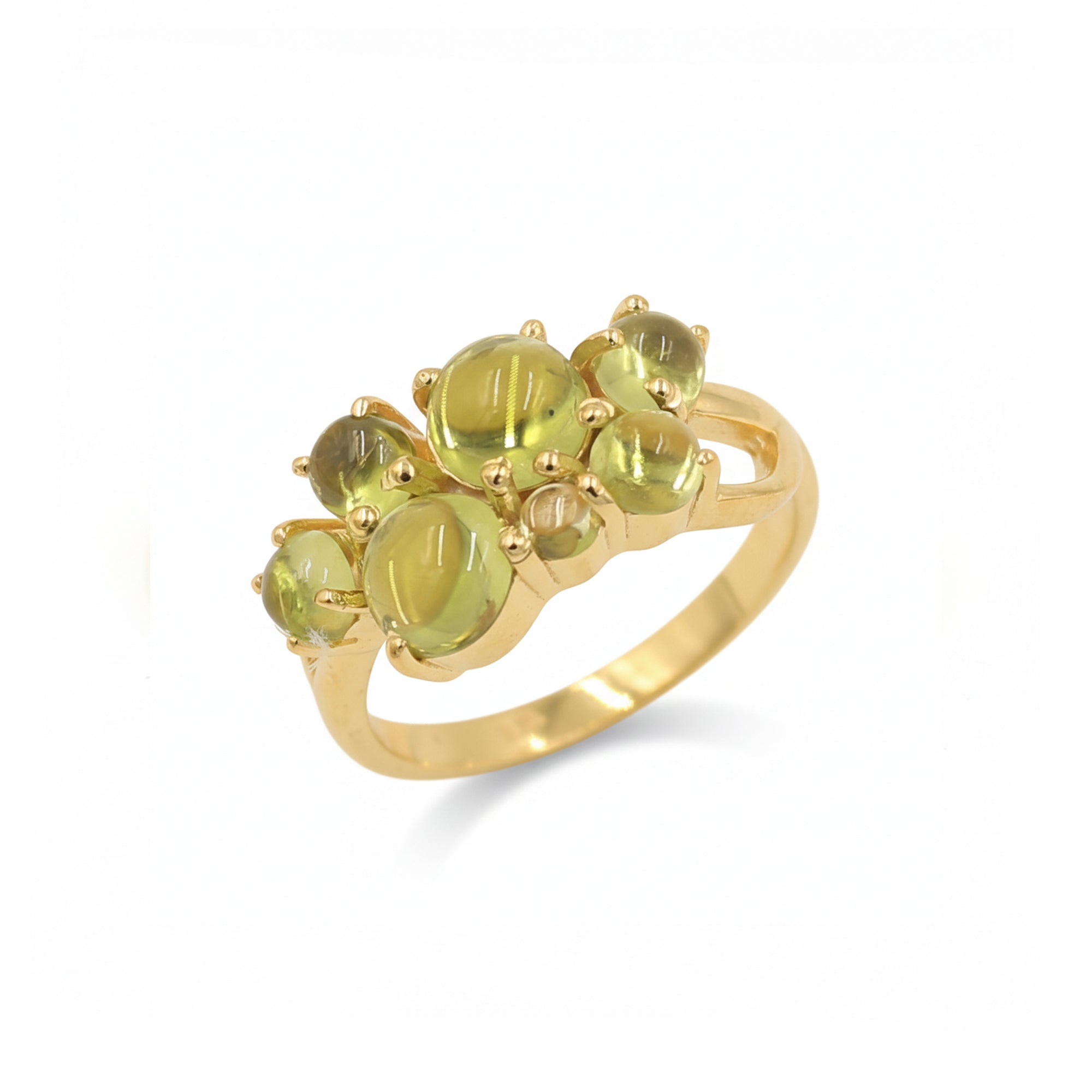Seven Stone Peridot Cabochon Ring in 925 Silver