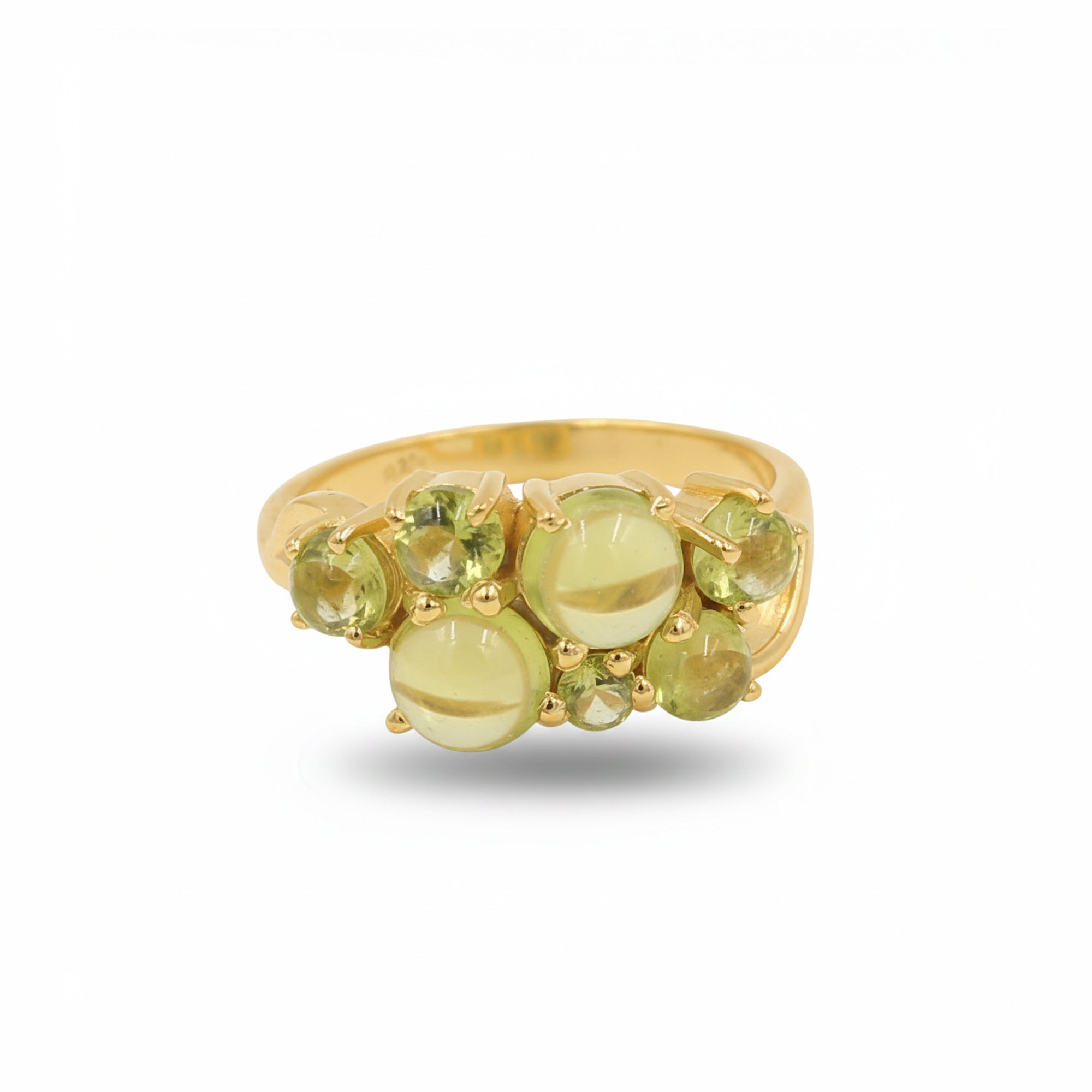 Seven Stone Peridot Cabochon Ring in 925 Silver