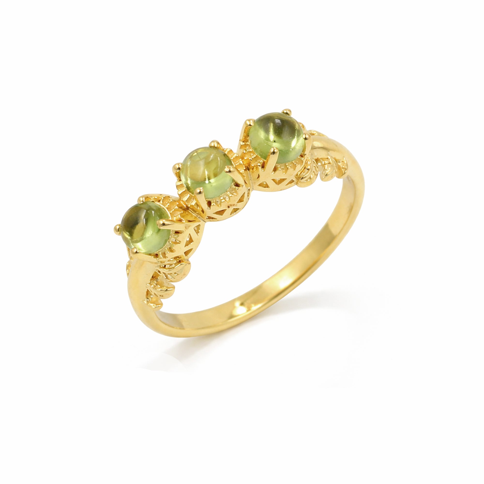 Trilogy Peridot Cabochon Ring in 925 Silver