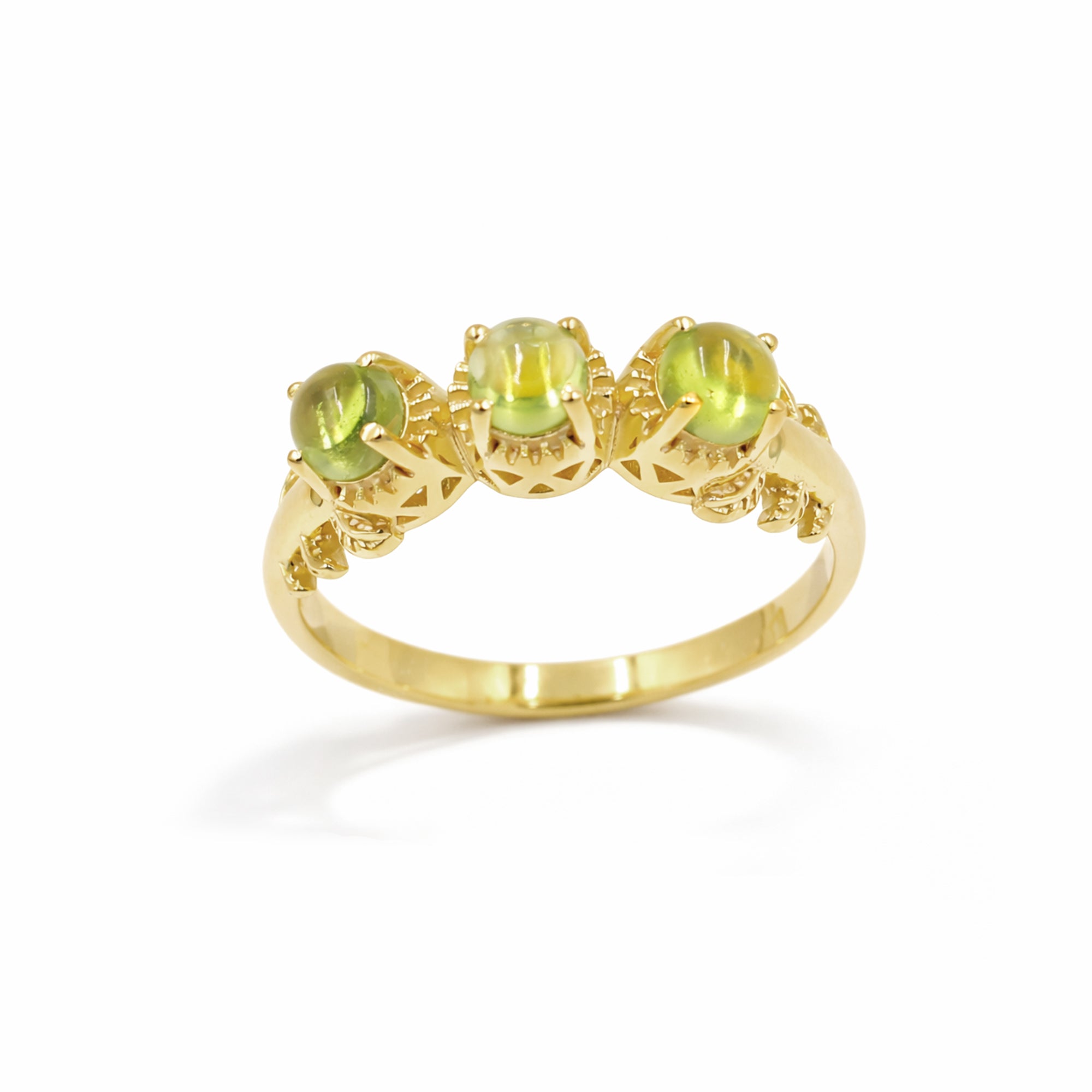 Trilogy Peridot Cabochon Ring in 925 Silver