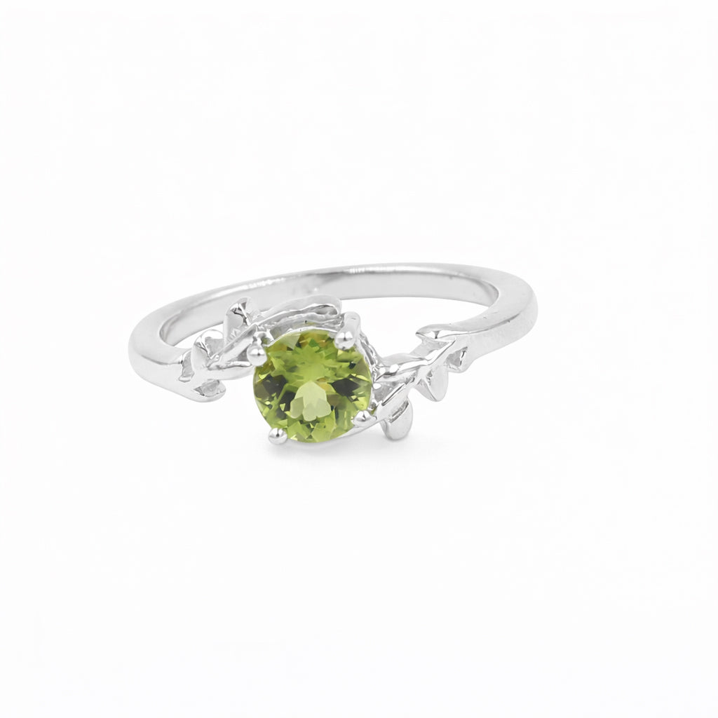 925 Silver Peridot Vine Climber Ring with Round Green Gemstone