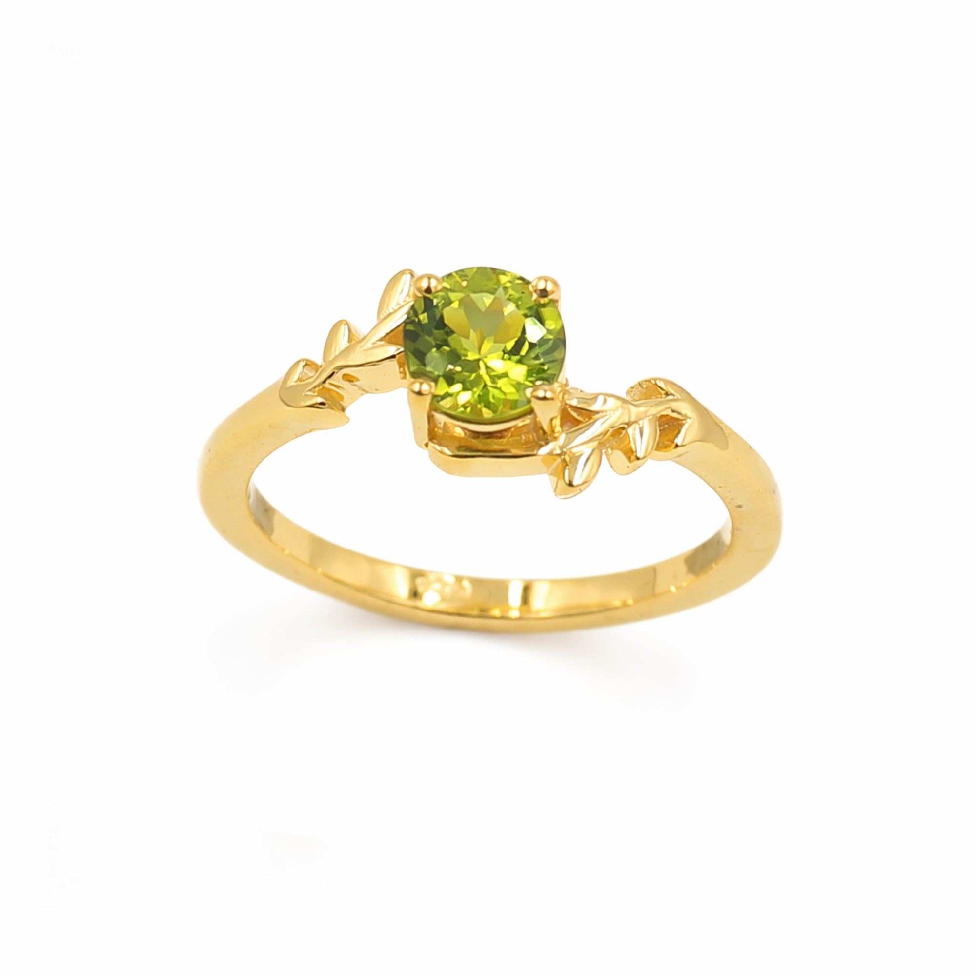 925 Silver Peridot Vine Climber Ring with Round Green Gemstone