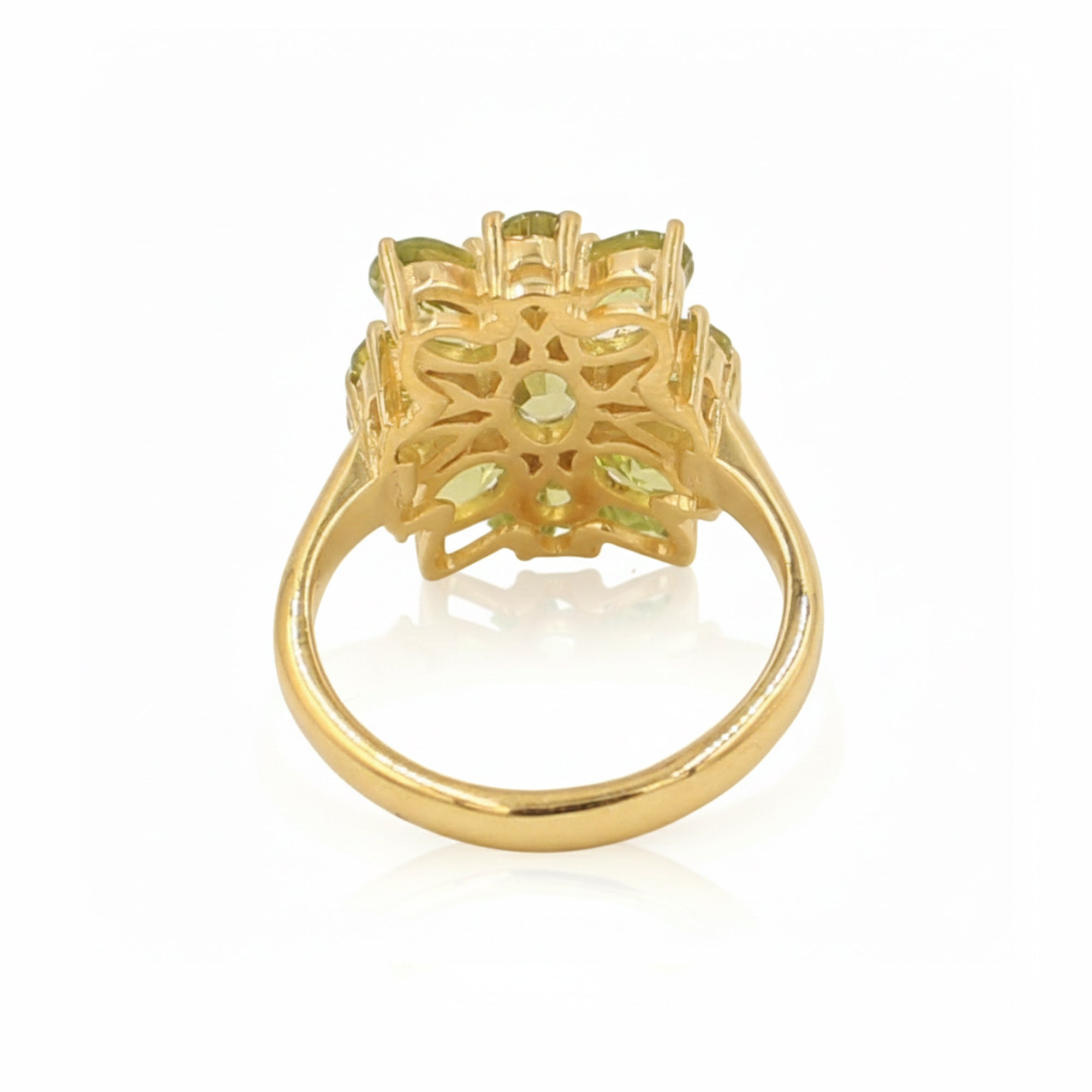 925 Silver Peridot Flower Ring with Oval & Pear Shape Green Gemstones