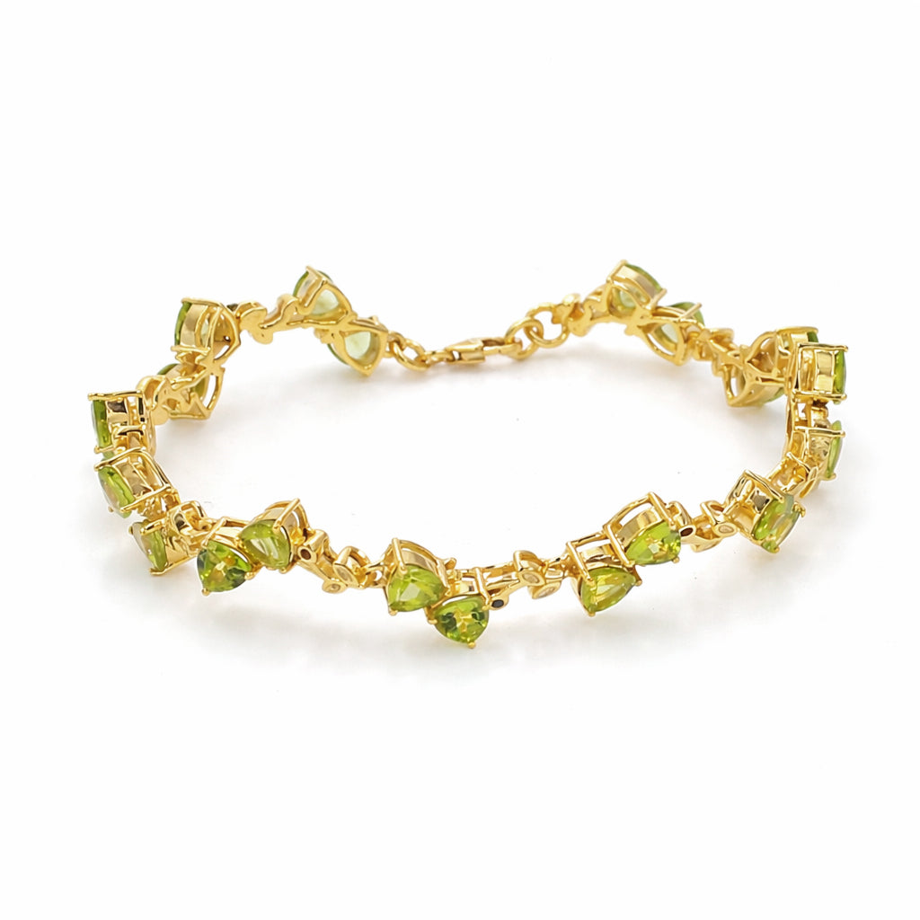 Trillion Peridot Leaf-Inspired Charm Link Bracelet in 925 Silver