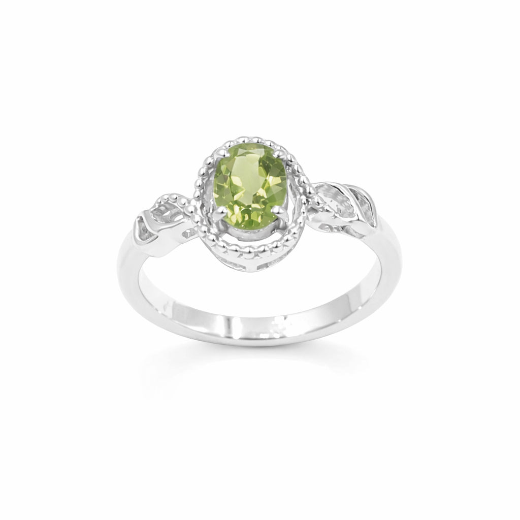 925 Silver Peridot Oval Classic Ring with Fancy Band Design