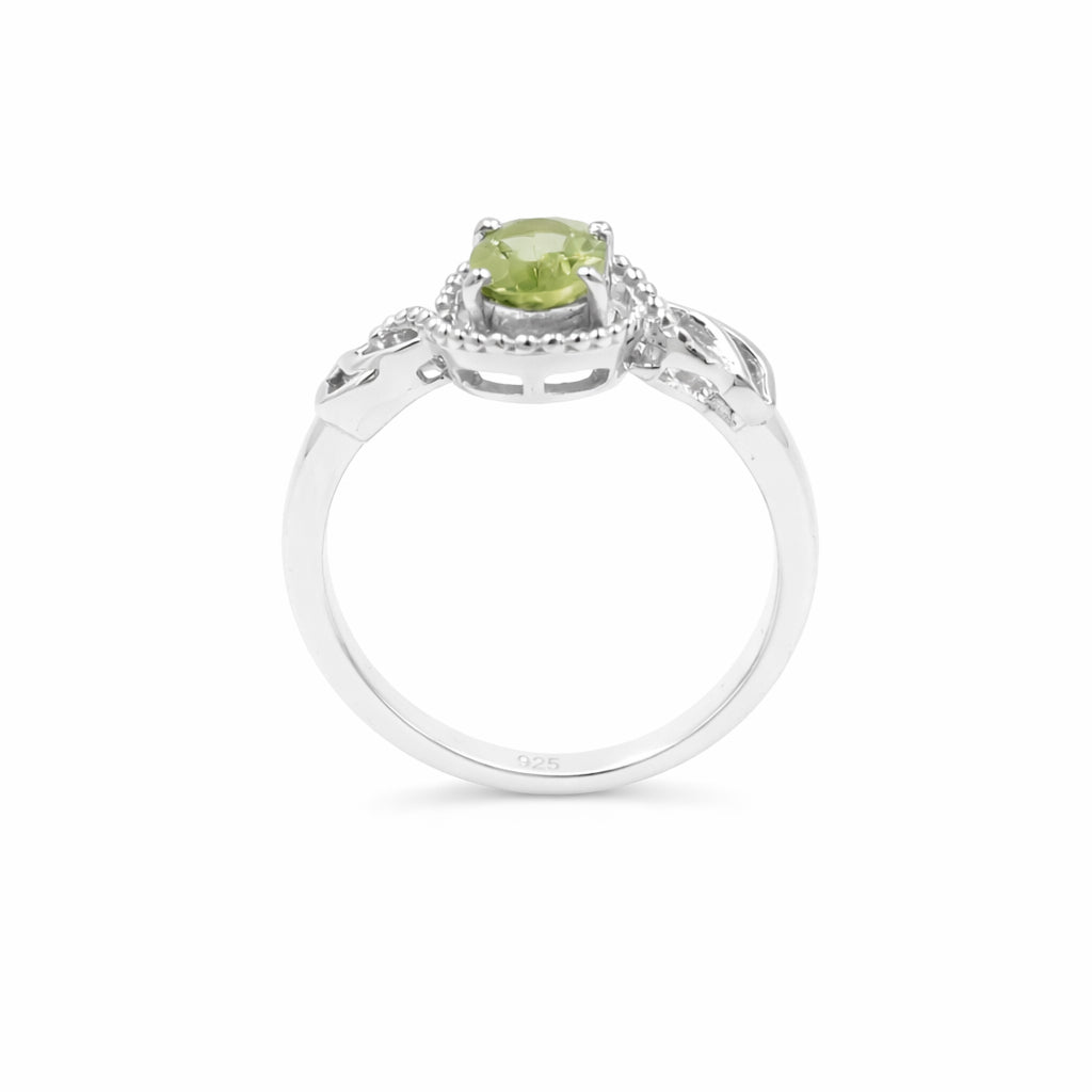 925 Silver Peridot Oval Classic Ring with Fancy Band Design