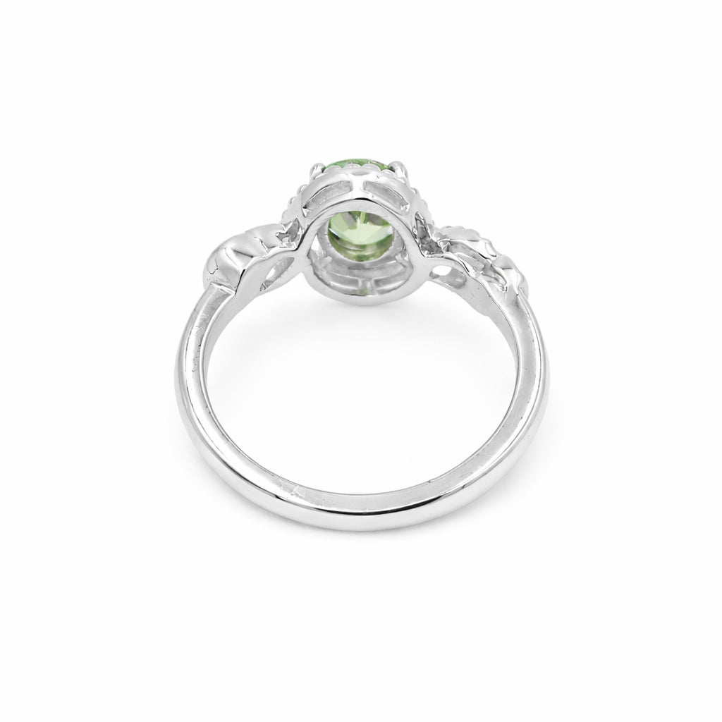 925 Silver Peridot Oval Classic Ring with Fancy Band Design