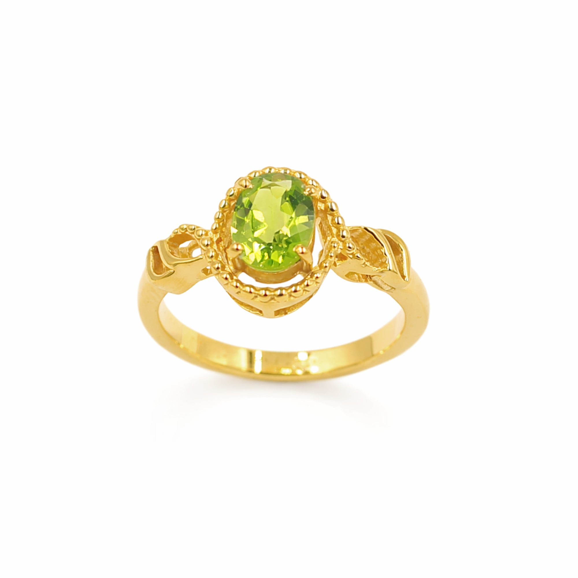 925 Silver Peridot Oval Classic Ring with Fancy Band Design