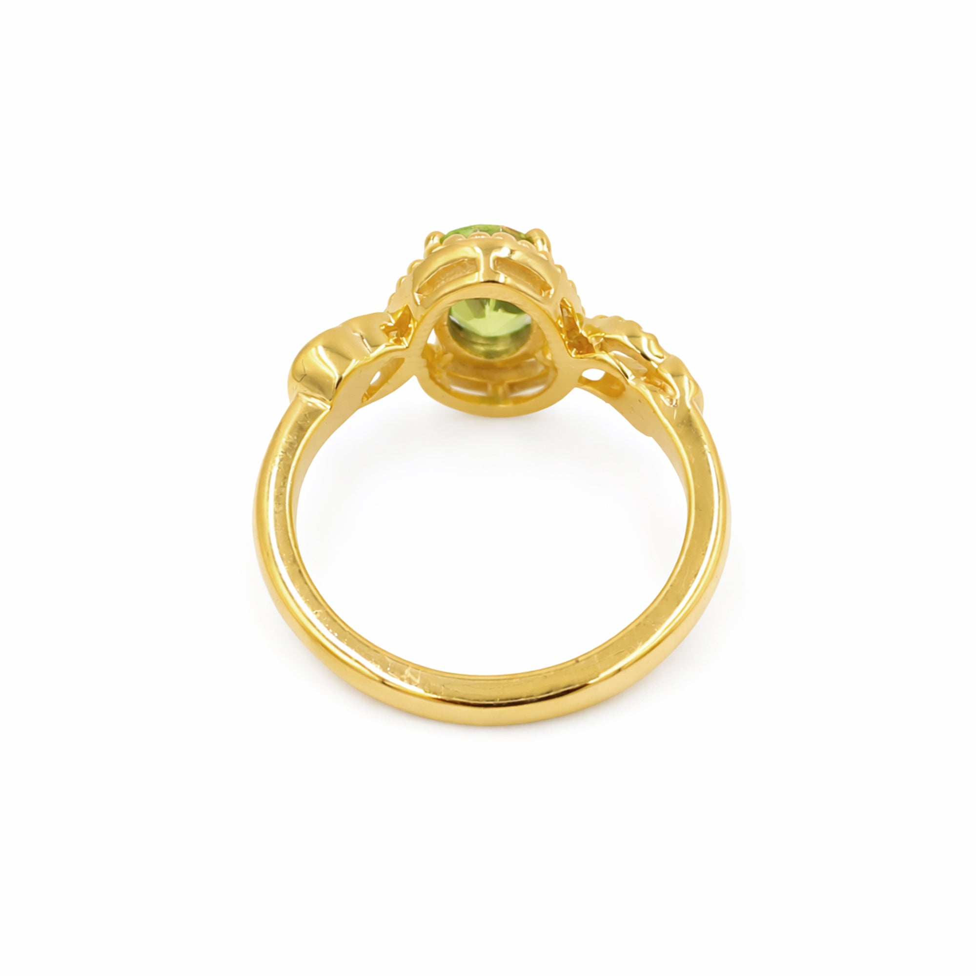 925 Silver Peridot Oval Classic Ring with Fancy Band Design