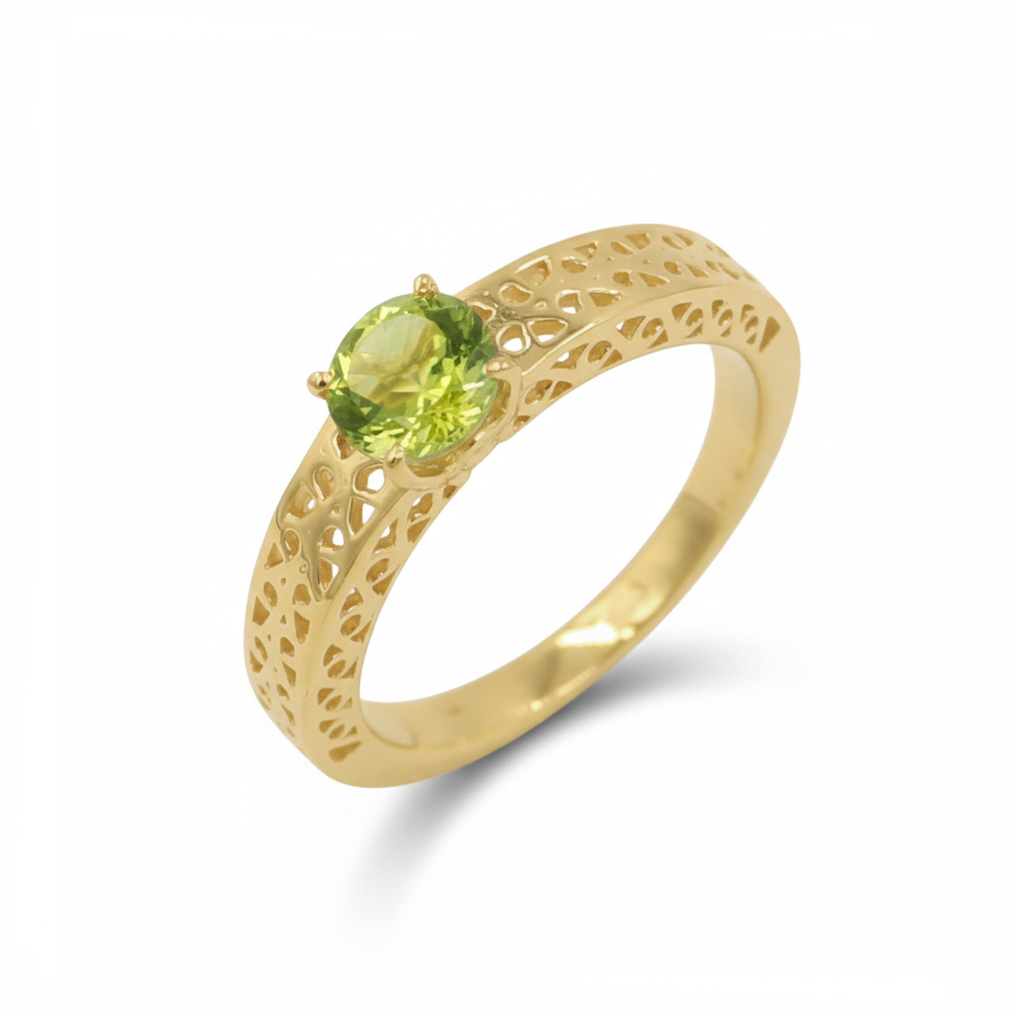 925 Silver Peridot Latticework Ring with Center Round Stone
