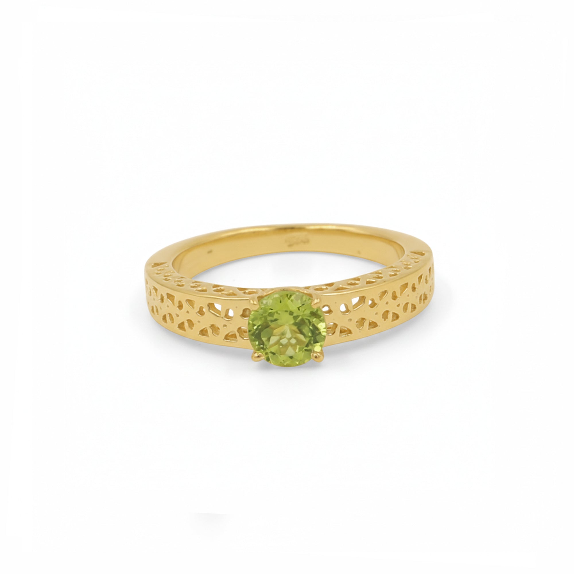 925 Silver Peridot Latticework Ring with Center Round Stone
