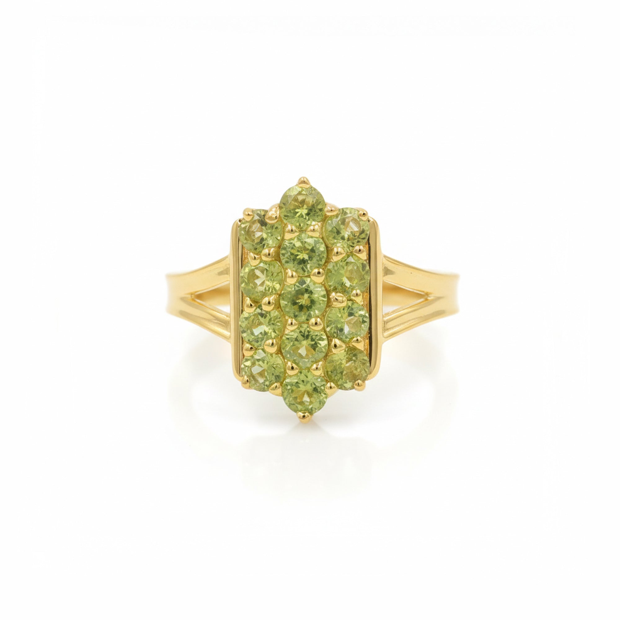 925 Silver Peridot Honeycomb Stacker Ring with Three-Row Geometric Band