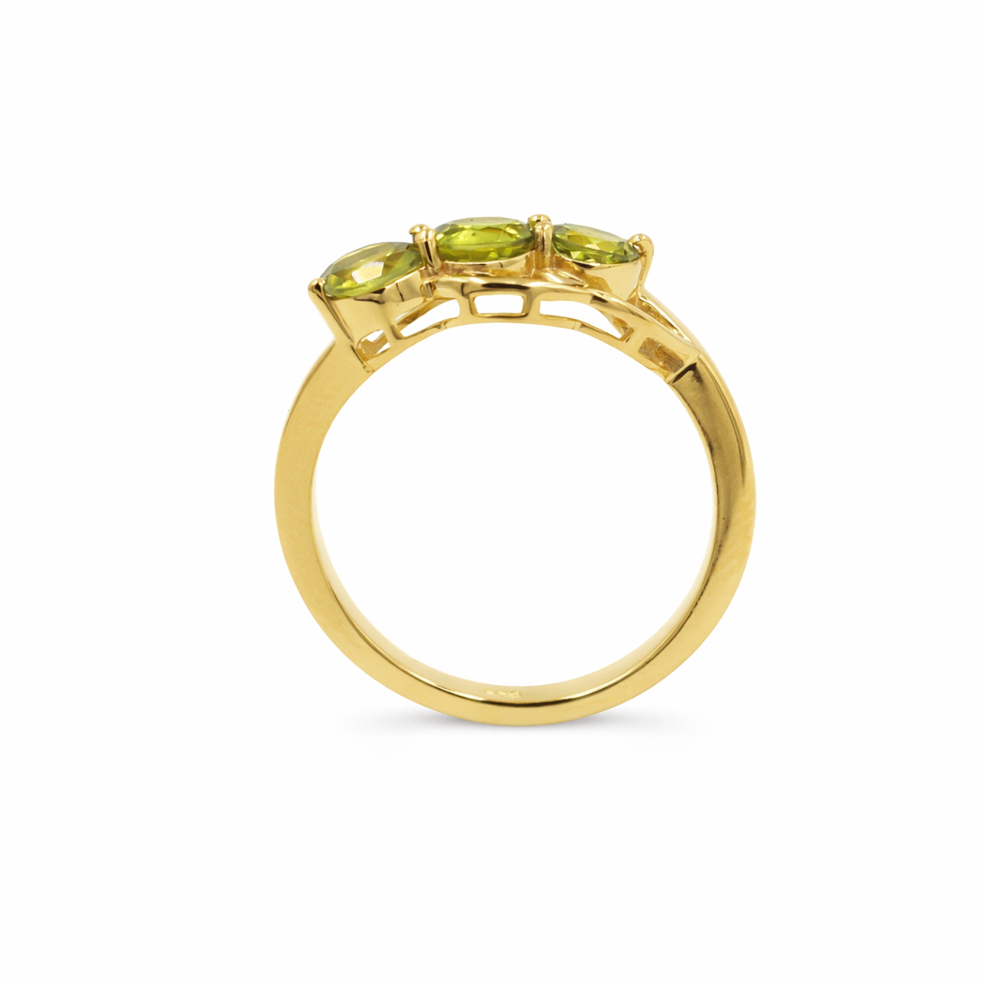 925 Silver Three-Stone Peridot Ring with Round Green Gemstones