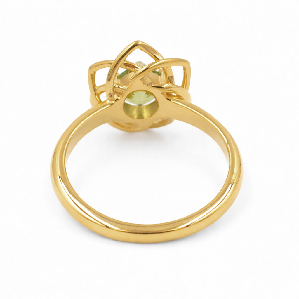 925 Silver Peridot Orchid Ring Inspired by Green Cymbidium
