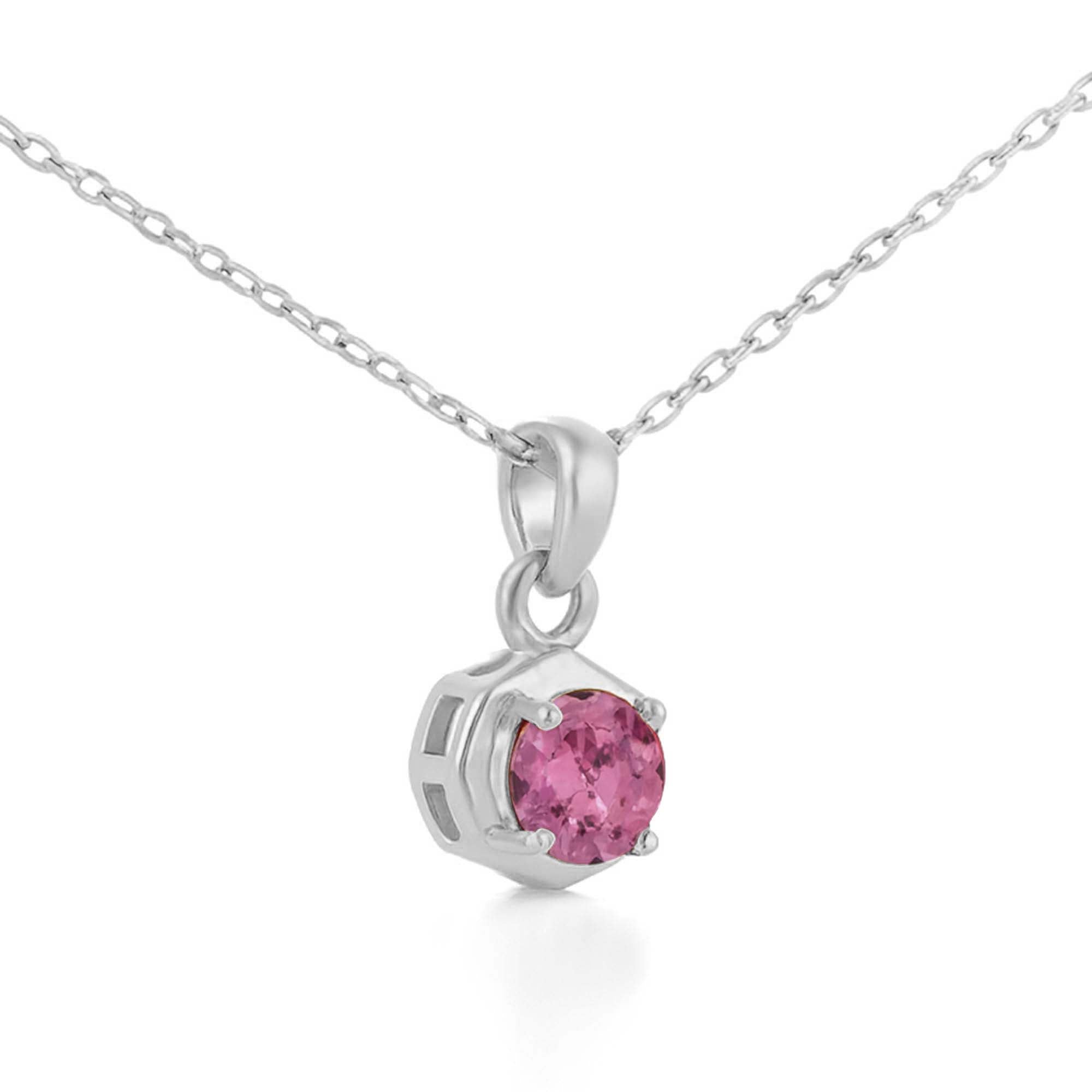Pink Tourmaline Round Pendant with Prong Setting