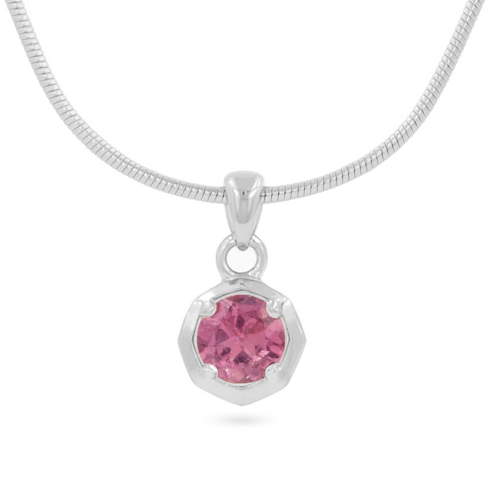 Pink Tourmaline Round Pendant with Prong Setting