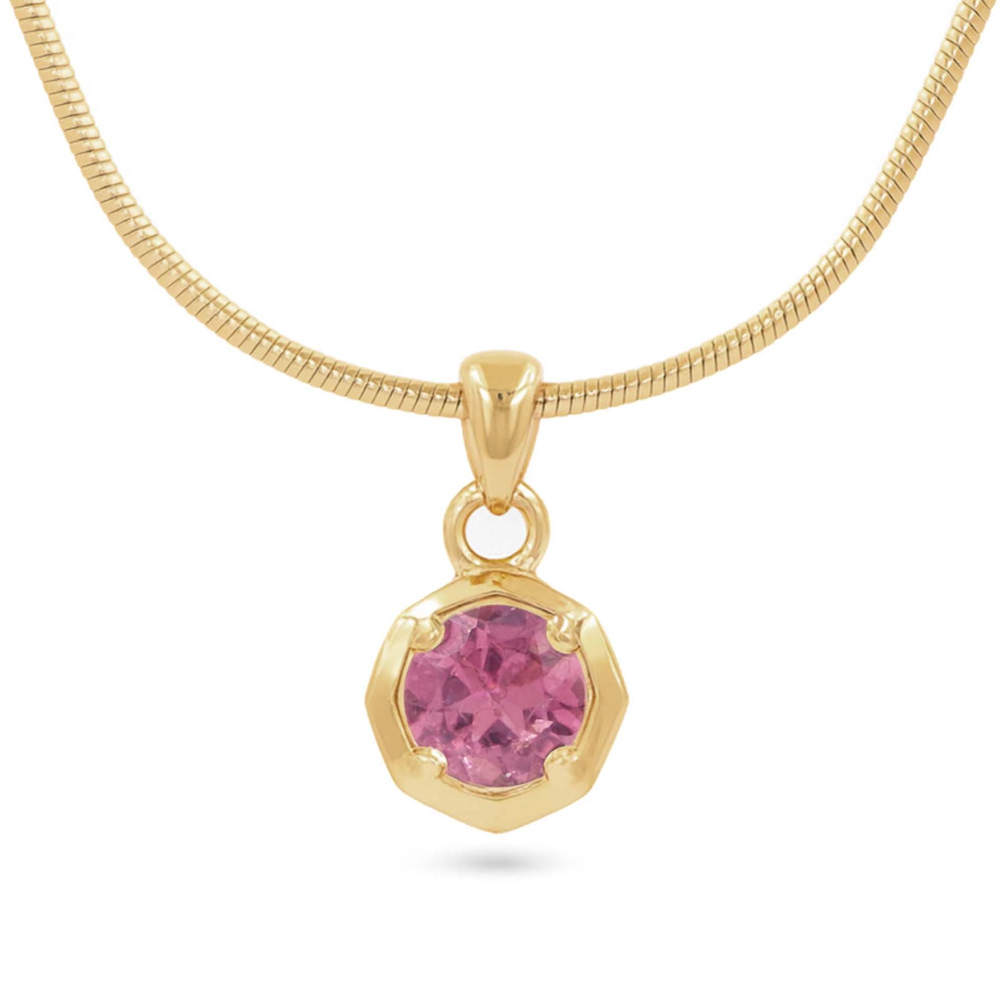 Pink Tourmaline Round Pendant with Prong Setting