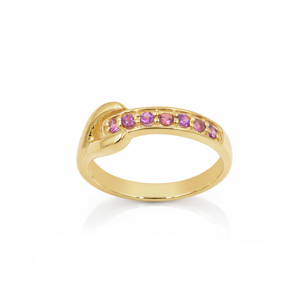 Rhodolite Garnet 7 Stone Ring – Modern Round Cut Sterling Silver 925 Designer Band