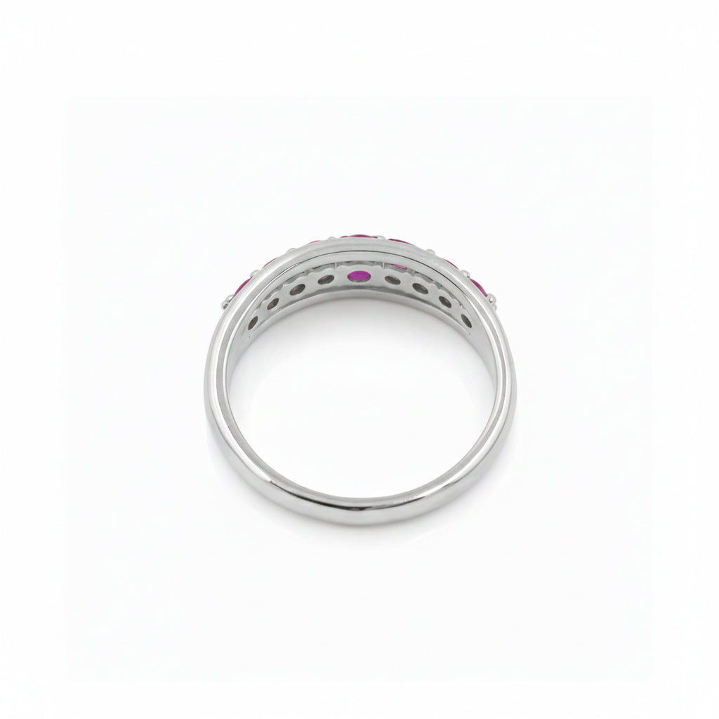 Rhodolite Garnet 9 Stone Bar Round Cut Graduated Design in Sterling Silver 925 Ring