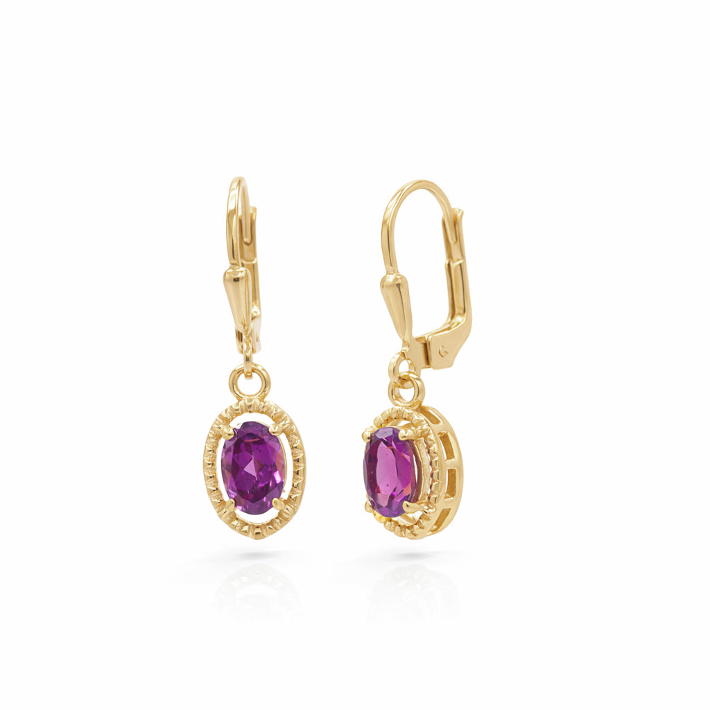 Rhodolite Garnet Oval Drop Earrings – Fancy Border Prong Set Sterling Silver 925 Designer Earrings