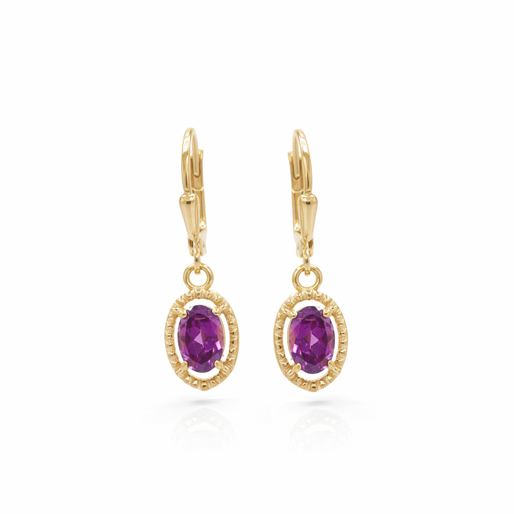 Rhodolite Garnet Oval Drop Earrings – Fancy Border Prong Set Sterling Silver 925 Designer Earrings