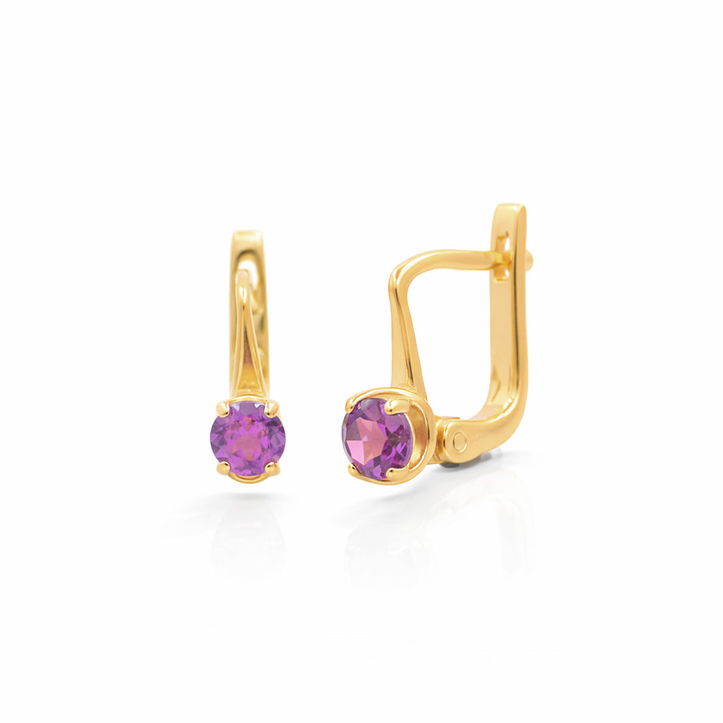 Rhodolite Garnet Round Earrings – Solitaire Prong Set Latch Lock Sterling Silver 925 Designer Earrings