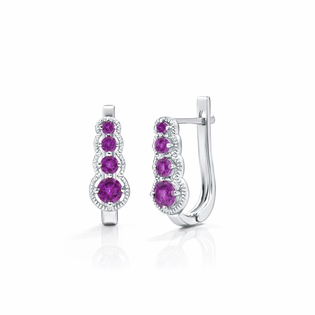 Rhodolite Garnet Conical Pyramid Graduated Round Stone Latch Lock Sterling Silver 925 Earrings