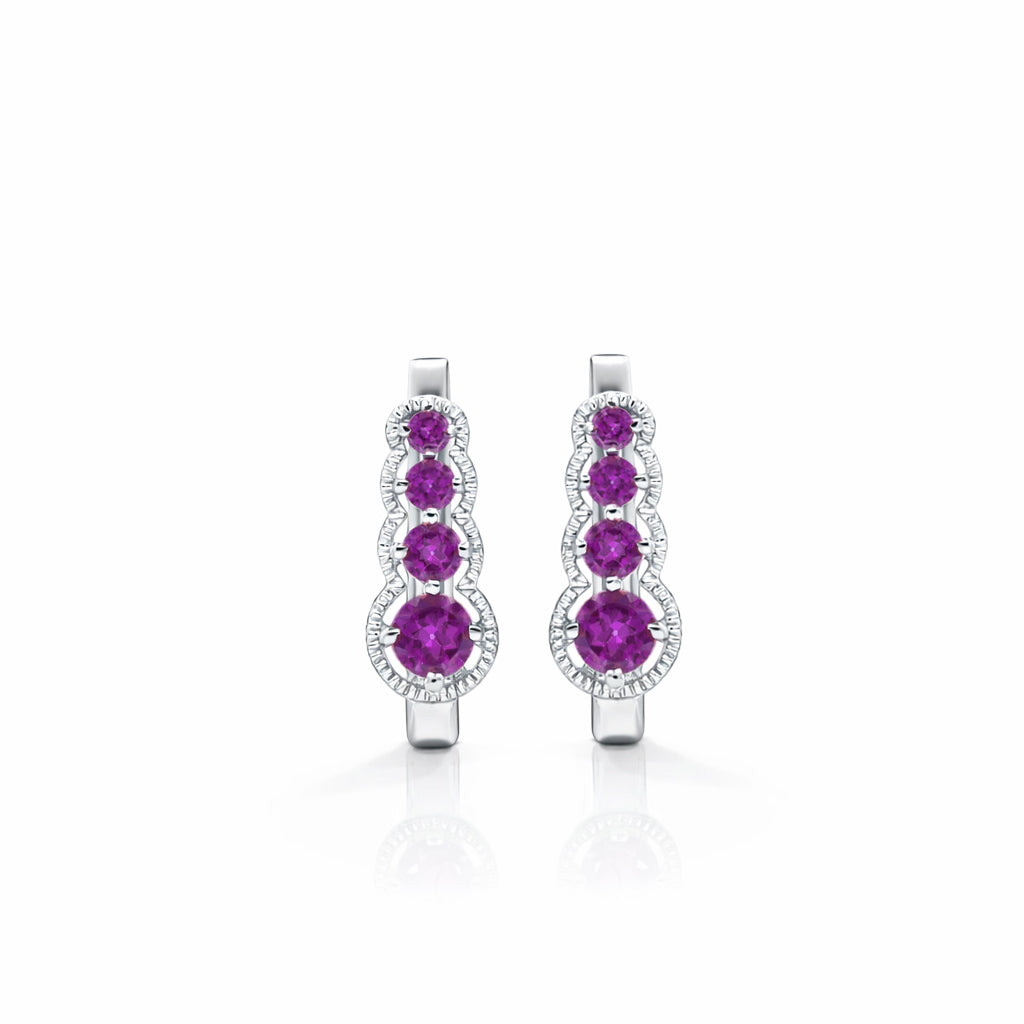 Rhodolite Garnet Conical Pyramid Graduated Round Stone Latch Lock Sterling Silver 925 Earrings