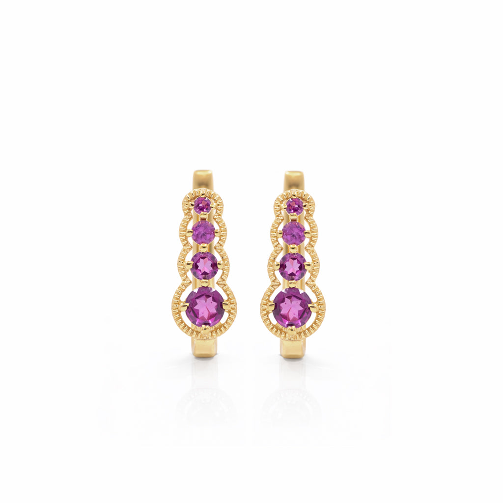 Rhodolite Garnet Conical Pyramid Graduated Round Stone Latch Lock Sterling Silver 925 Earrings