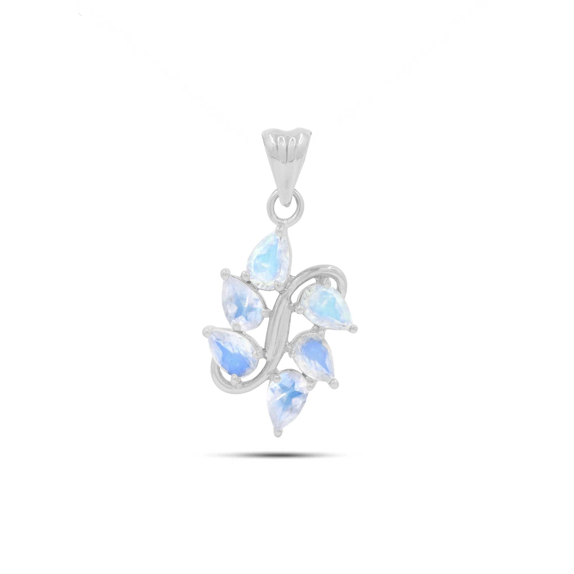 Rainbow Moonstone Pear Pendant with Prong Setting