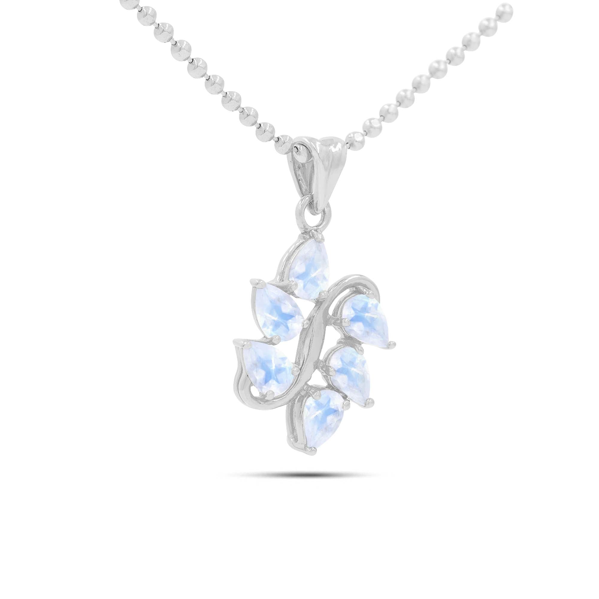 Rainbow Moonstone Pear Pendant with Prong Setting