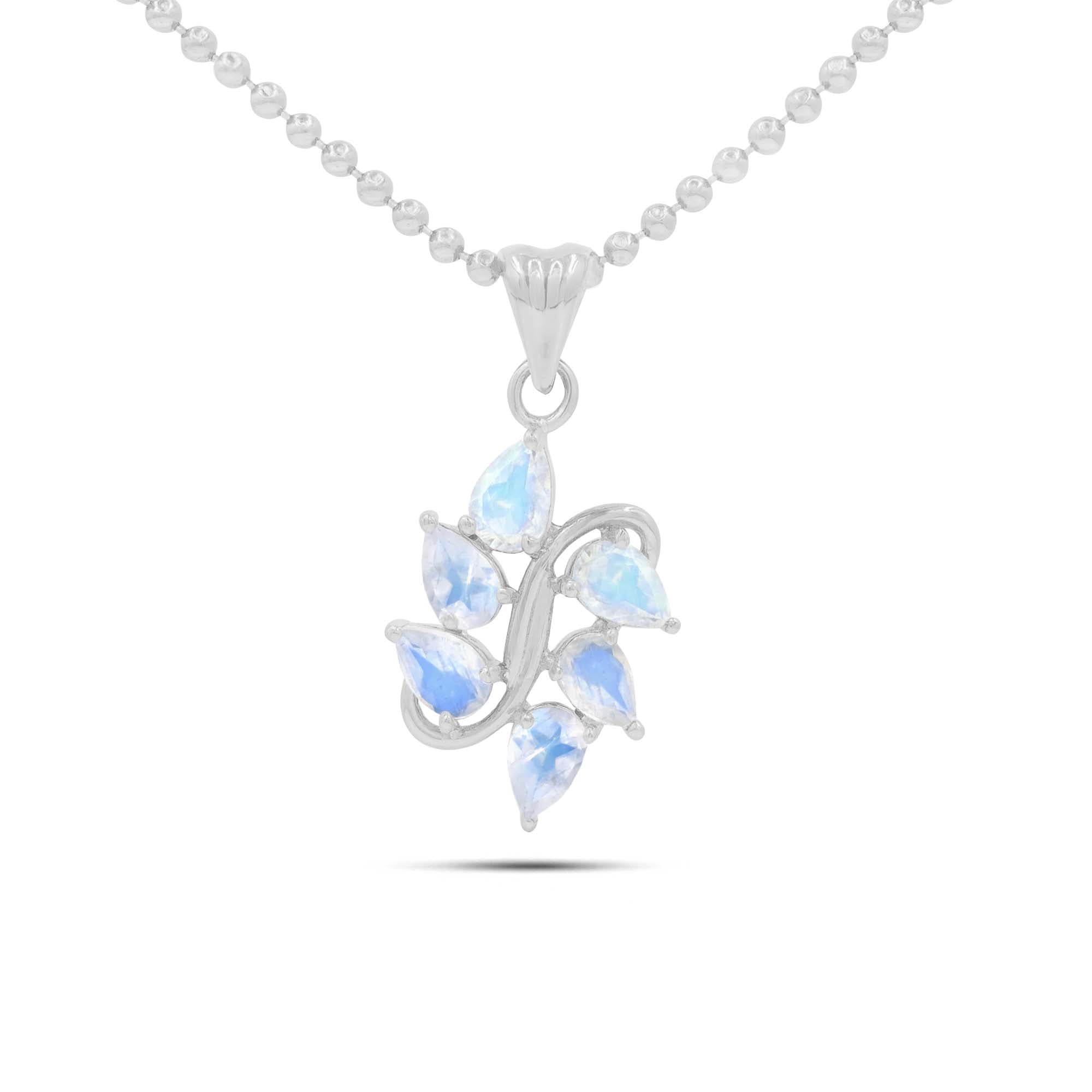 Rainbow Moonstone Pear Pendant with Prong Setting