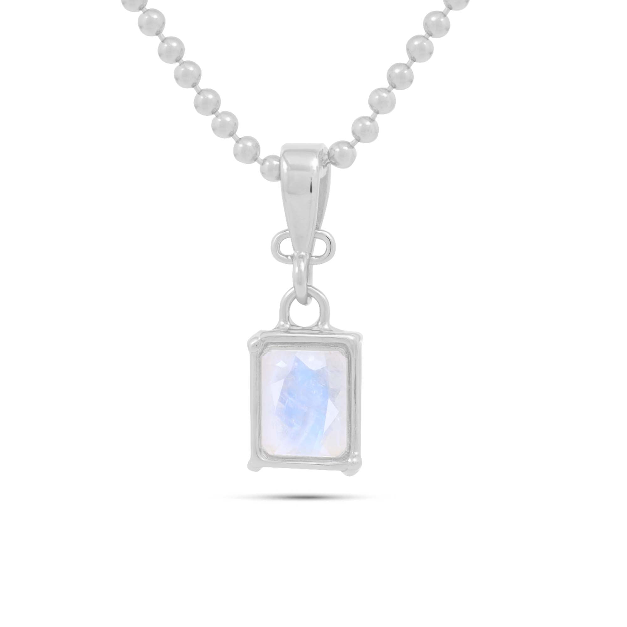 Rainbow Moonstone Square Pendant with Prong Setting