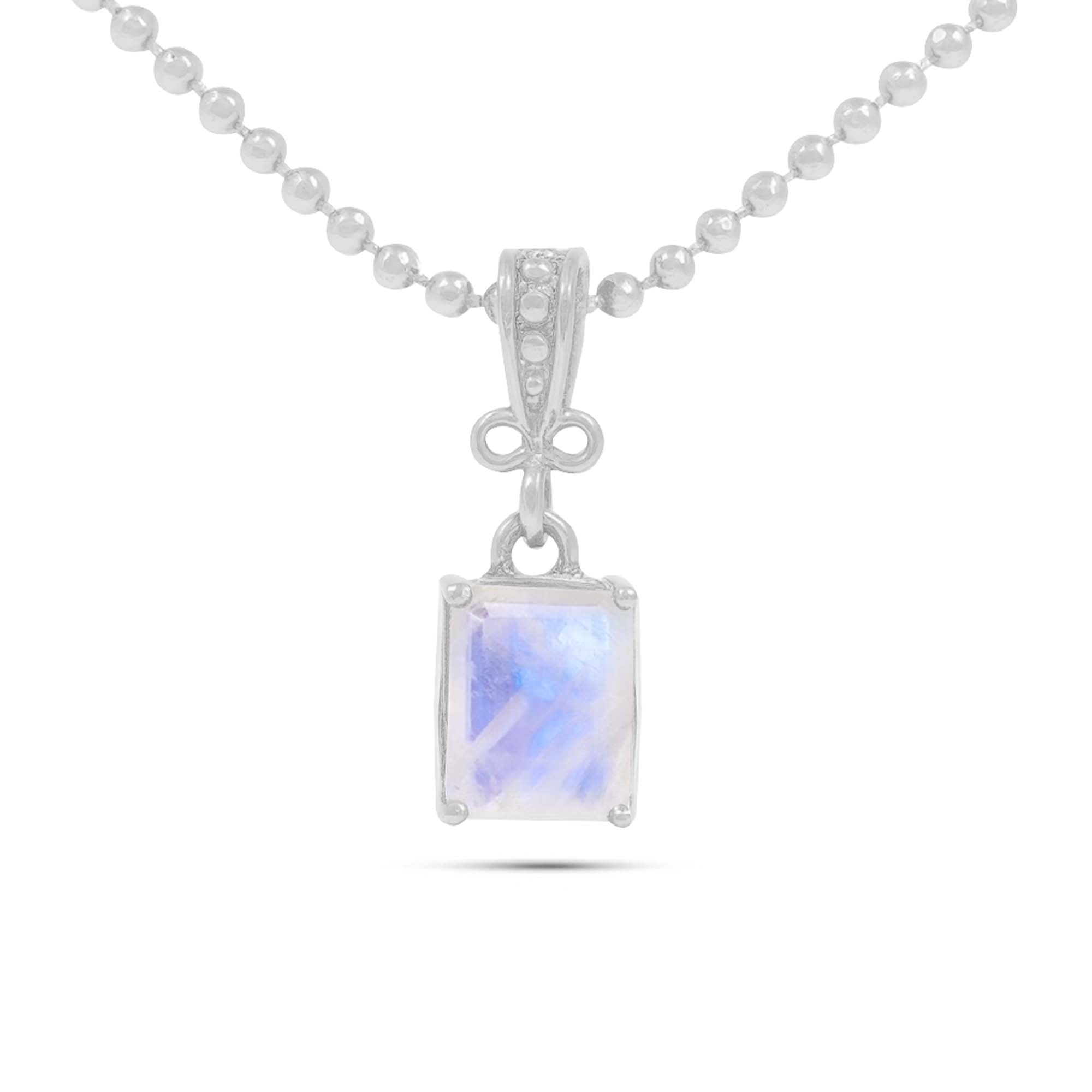 Rainbow Moonstone Square Pendant with Prong Setting