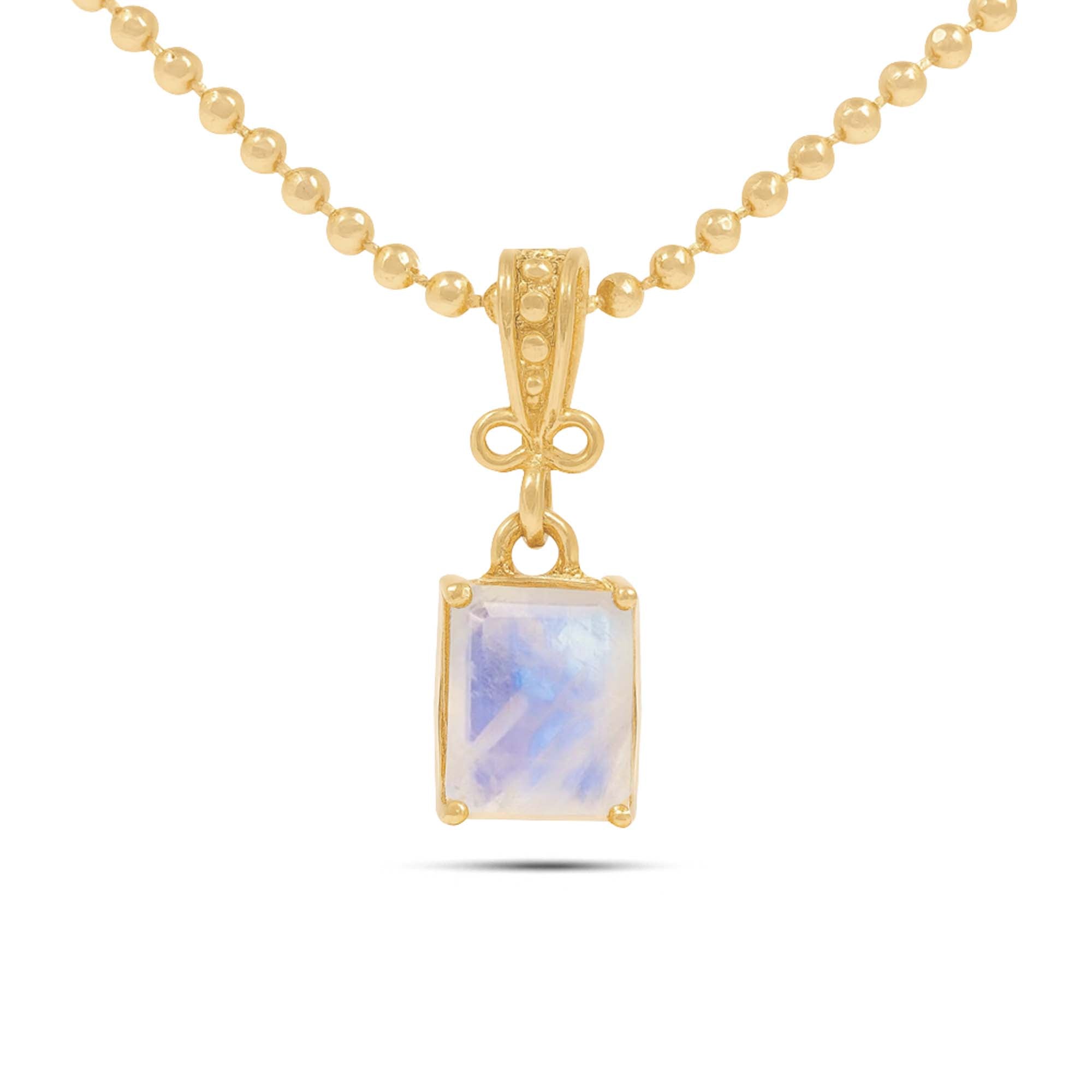 Rainbow Moonstone Square Pendant with Prong Setting