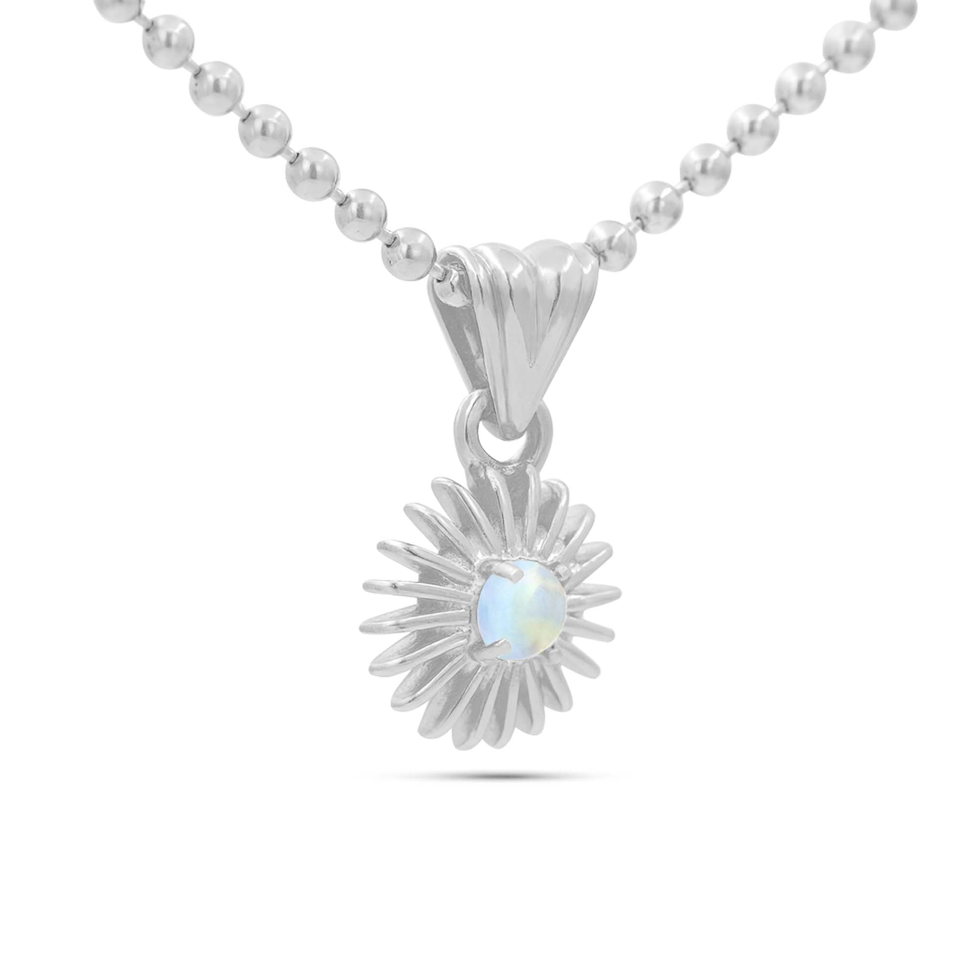 Rainbow Moonstone Round Pendant with Prong Setting