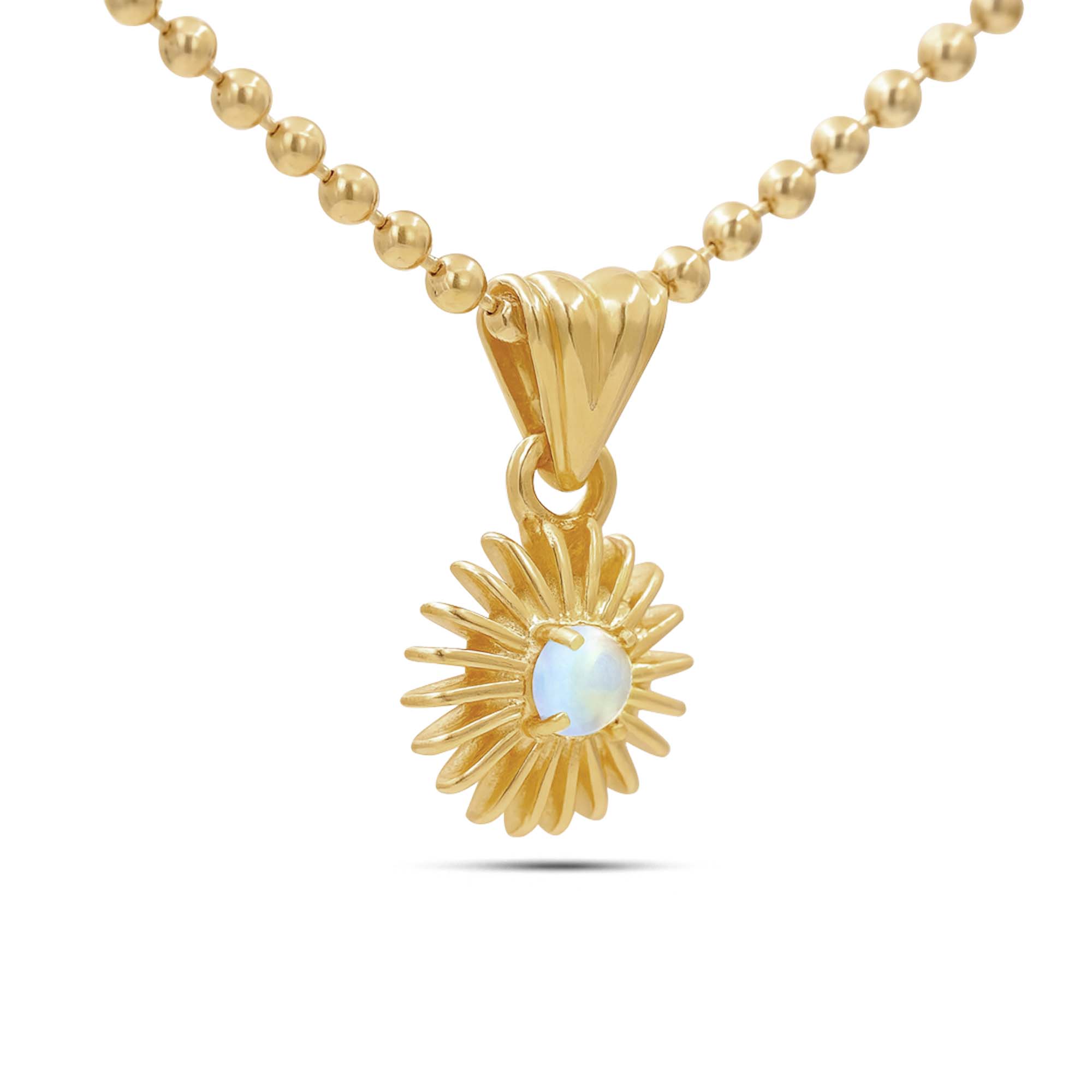 Rainbow Moonstone Round Pendant with Prong Setting