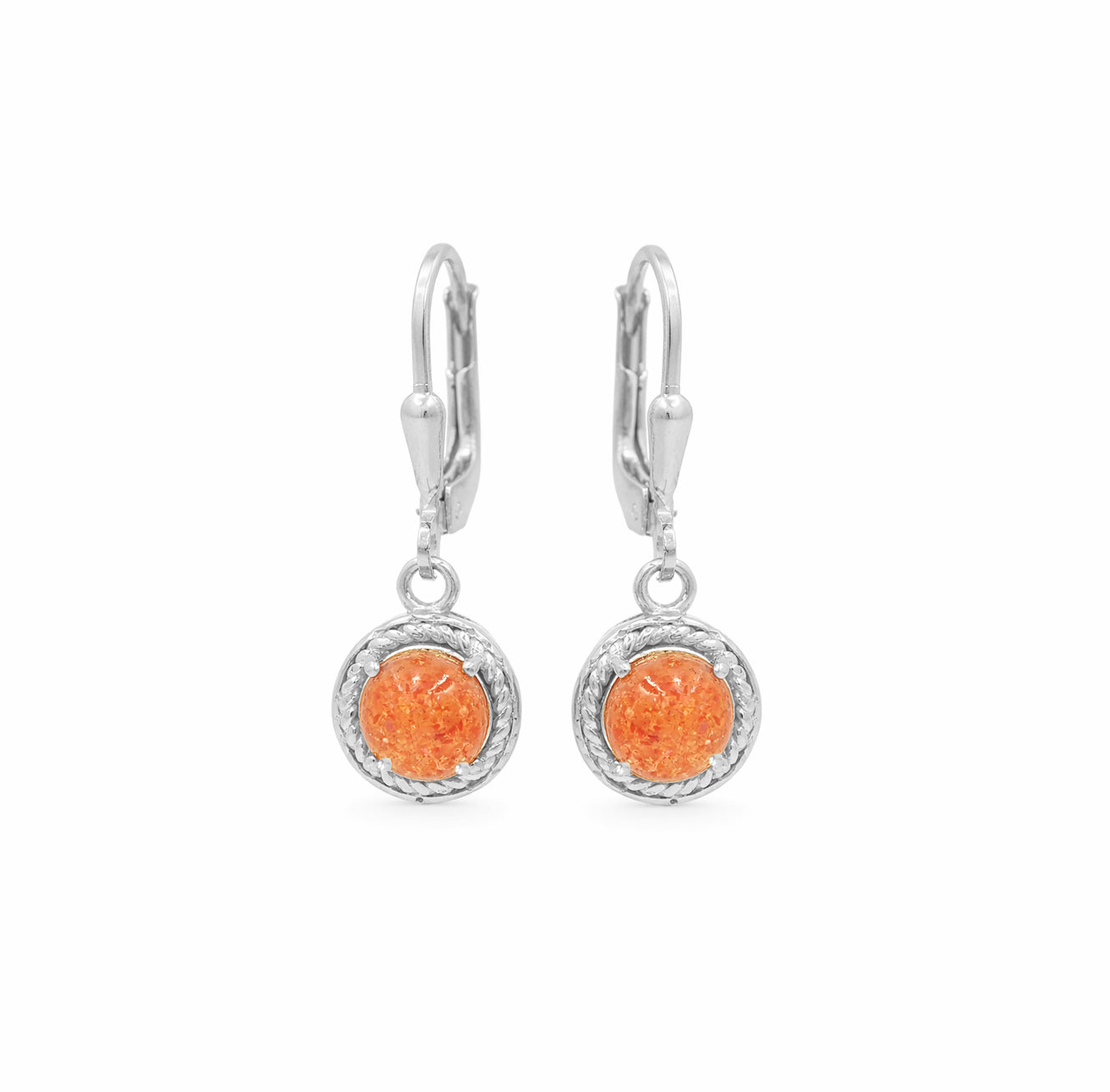 Sunstone Cabochon Rope Design Lever Back Earrings