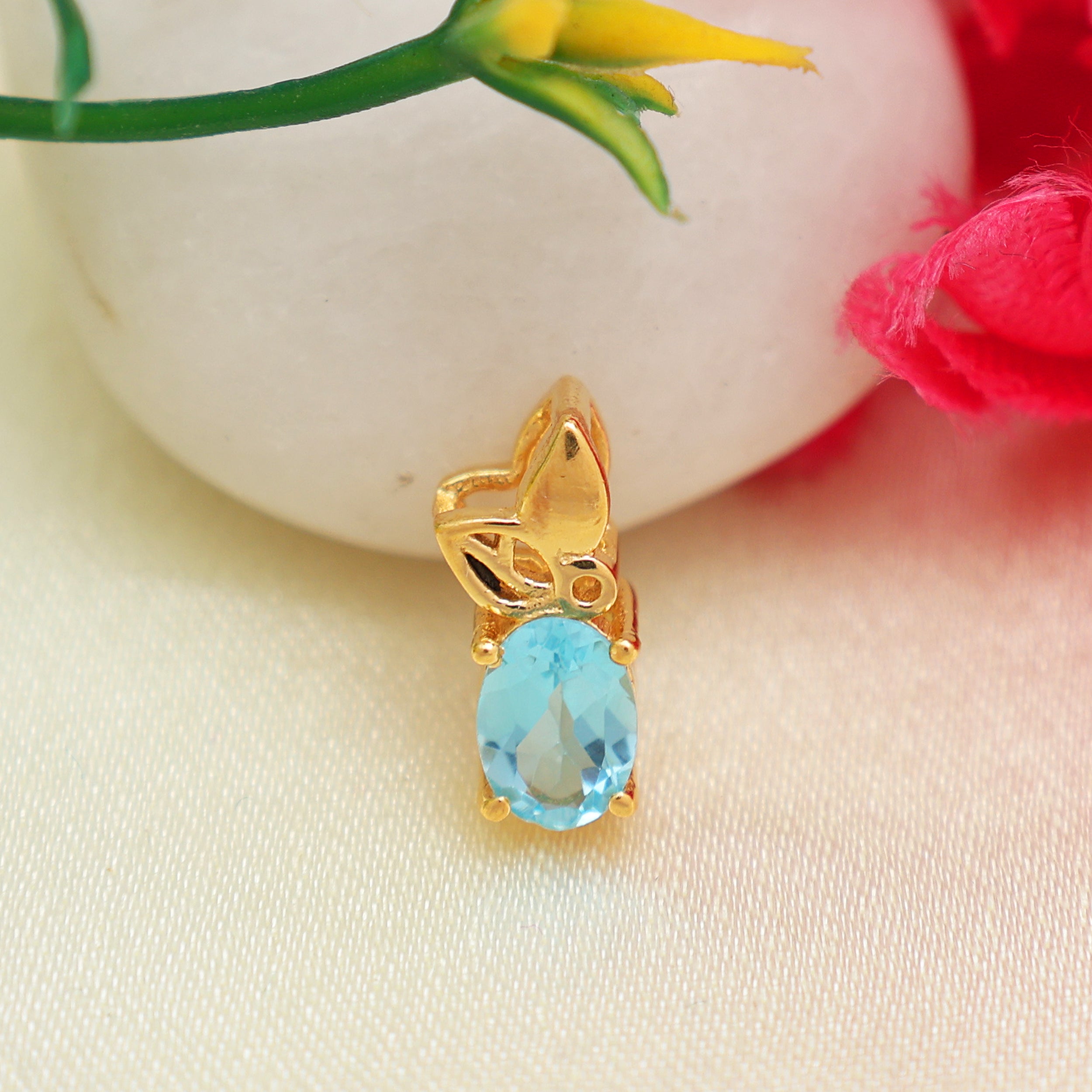 Swiss Blue Topaz Oval Pendant with Prong Setting